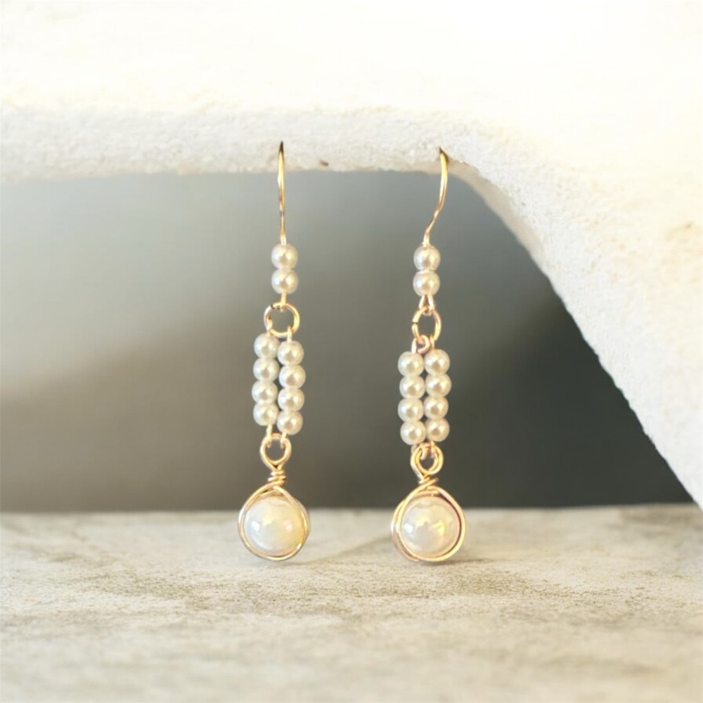 Gold and Pearl Dangle Earrings